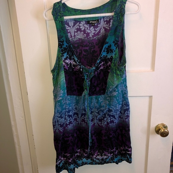 Papa Vancouver Green and Blue Tie Front Tank Top, great for summer vacation used - Picture 1 of 6